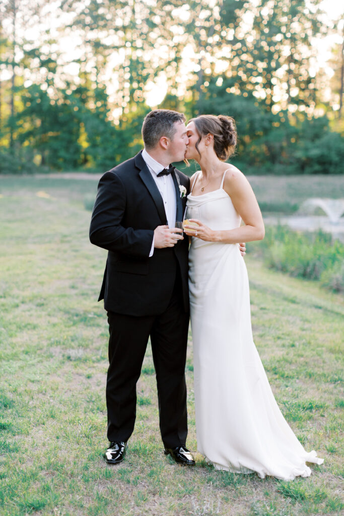Newlyweds kissing